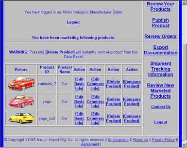 Manufacturer menu